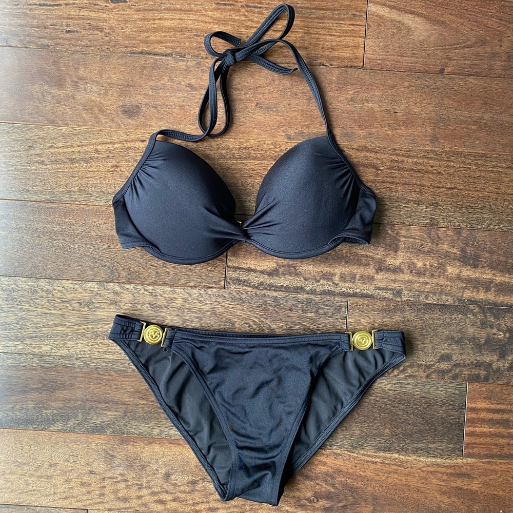 Victoria’s Secret Black Push-Up Bikini Top Bottoms Set - 34C bust, size small